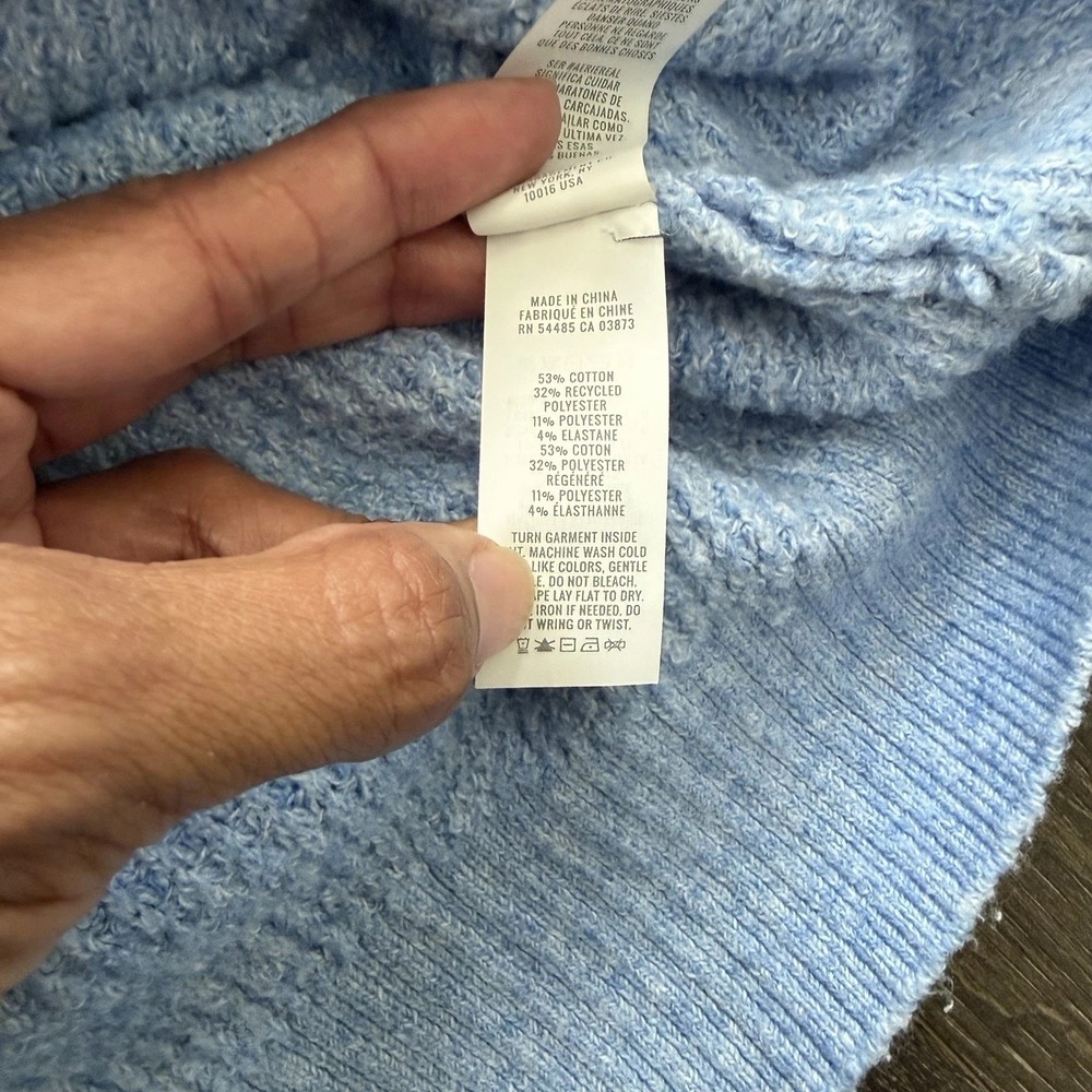 Aerie Soft Waffle Knit Collard Slouchy Oversized Pullover Sweater Blue XS Boho - Picture 5 of 8